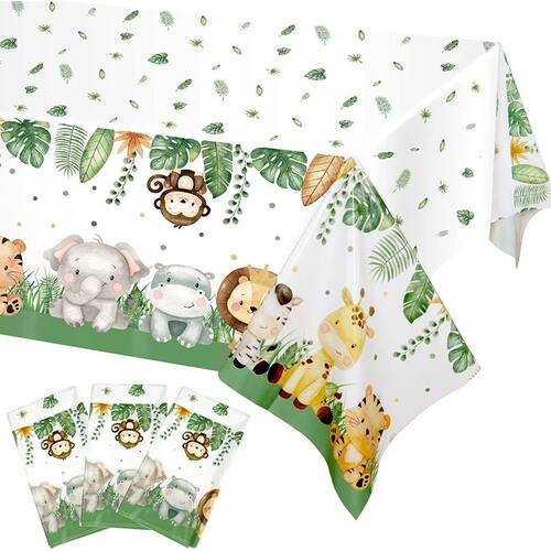 Jungle Safari Tablecloths Animal Palm Leaves Disposable Tabl