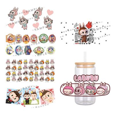 Cartoon Labubu Cute Pattern UV DTF Transfer Sticker Waterpro