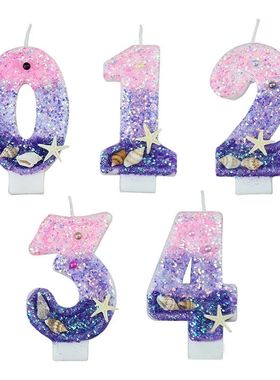 Girl Birthday Number Candle Cake Topper Purple Starfish Chil