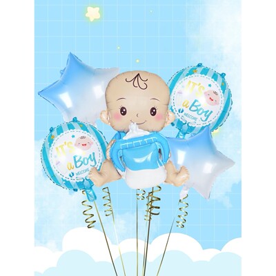 5pcs Standing 4D Gender Reveal Boy or Girl Doll Balloon Set,