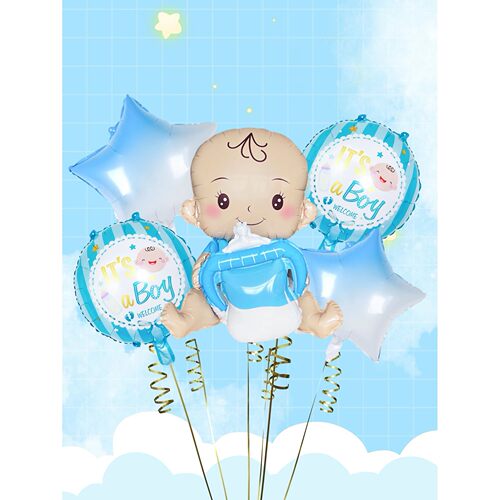 5pcs Standing 4D Gender Reveal Boy or Girl Doll Balloon Set,
