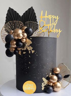 Cake Toppers Happy Birthday Cake Topper Black Gold Balls Cak