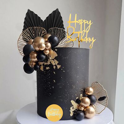 Cake Toppers Happy Birthday Cake Topper Black Gold Balls Cak