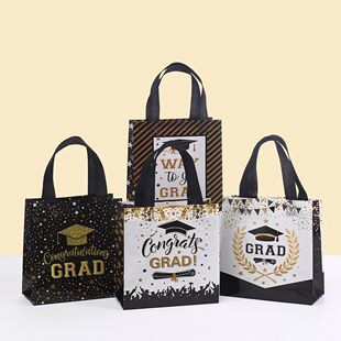4Pcs Graduation Black Golden Treat Bags wtih