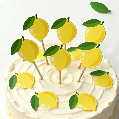 20Pcs Summer Fruit Lemon Theme Happy Birthday Cake Toppers C