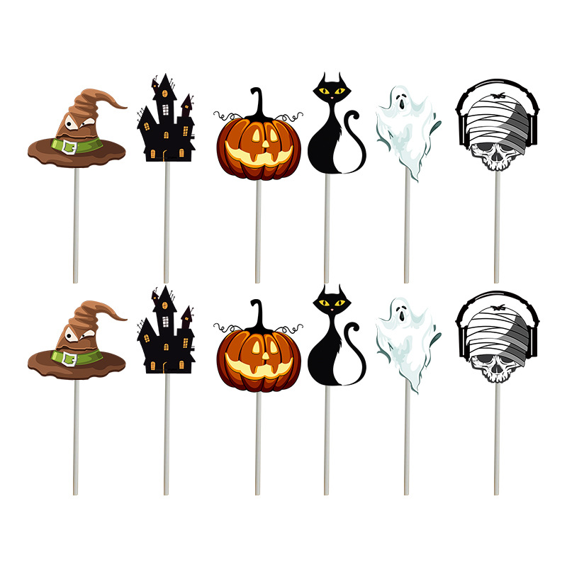 12pcs Halloween Cake Flag Happy Halloween Theme Decoration C
