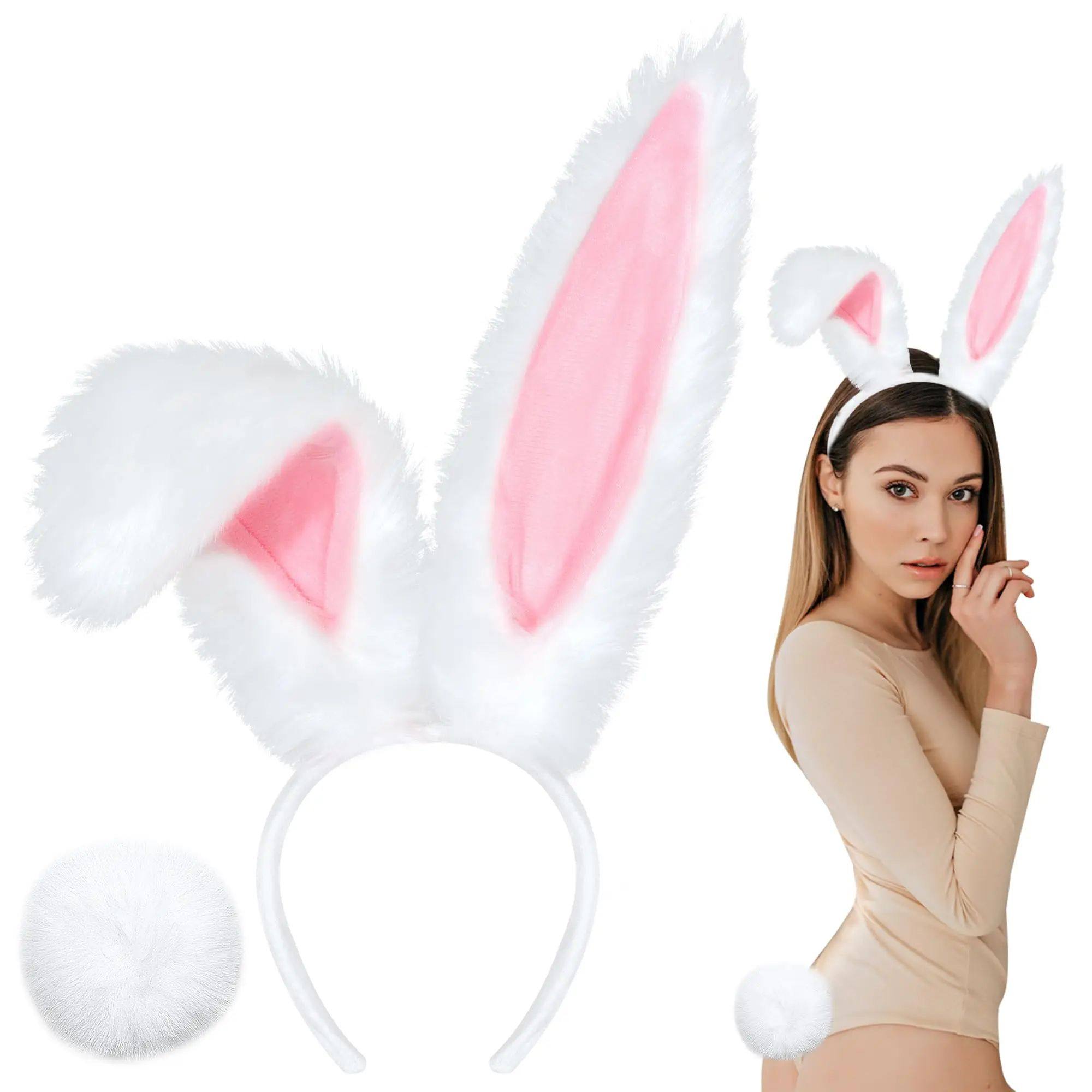 Bunny Ears Headband and Tail Easter Bunny Costume Long Furry