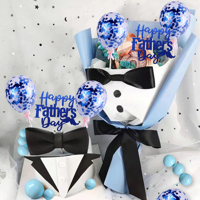Father's Day Party Blue Glitter Paper Big Cake Flag Party De
