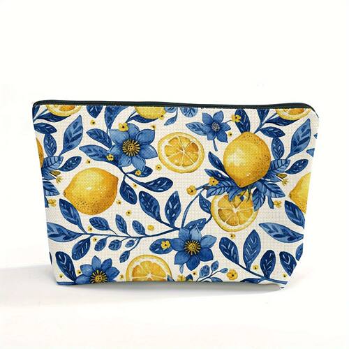 Chic Women's Polyester Cosmetic Bag Lemon and Floral Print D