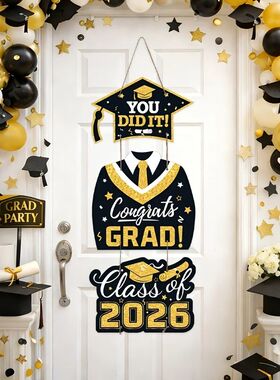 1set Graduations Paper Door Hanging Graduation Gown Hat Deco