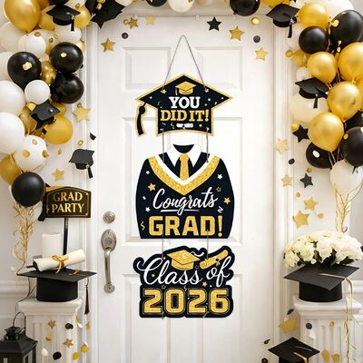 1set Graduations Paper Door Hanging Graduation Gown Hat Deco