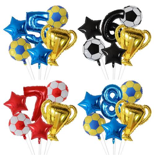 6pcs Boys Football Trophy Helium Balloons Birthday Party Dec