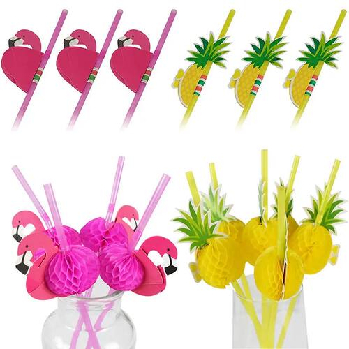 25/50/100Pcs Hawaiian Flamingo Pineapple Disposable Drinking