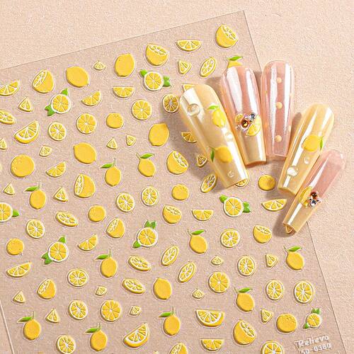 1PCS 5D Summer Lemon Nail Art Sticker Emboss Fruit Self-Adhe