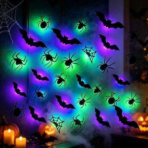 26Halloween Bat/Spider Night Light 3D Purple/Green Lights Wa