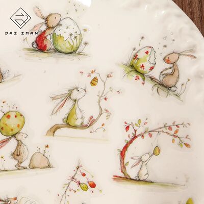 64pieces PET Easter Bunny Transparent Decoration Self-adhesi