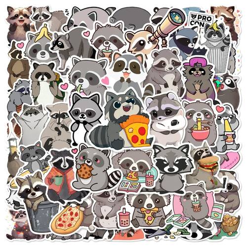 10/25/50pcs Cute Cartoon Raccoon Stickers for DIY Stationery