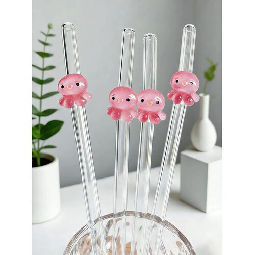 1/2/5PCS Octopus Shaped Reusable Glass Straws Set, Transpare