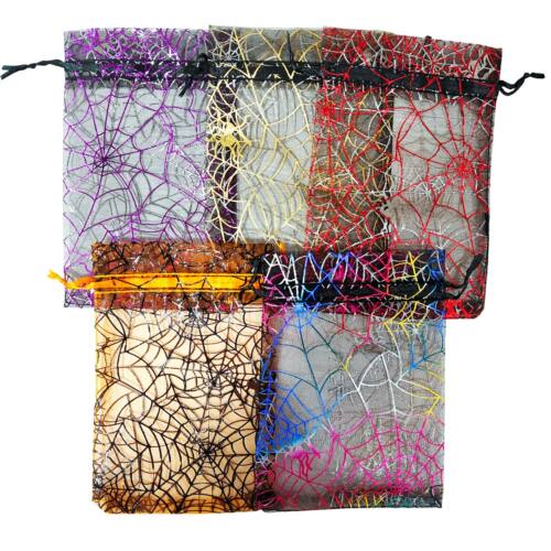 25/50/100pcs Halloween Organza Gift Bag Colorful Spider Web