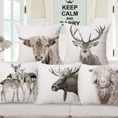 Nordic Retro Style Animals Poster Cushion Cover Highland Cow