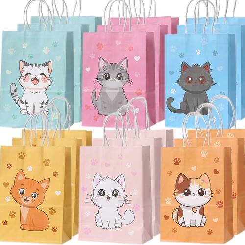 5/10/30pcs Cat Party Gift Bag Cute Kitten Candy Gift with Ha