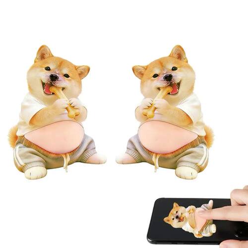 2PCS Cartoon 3D Shiba Inu Dog Belly Sticker Cute Puppy Stick