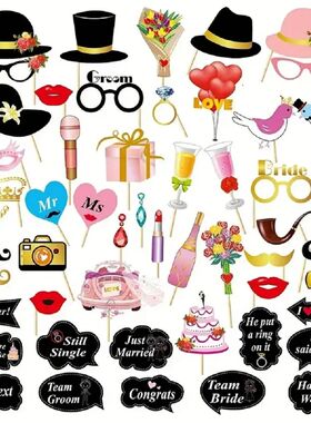 53pcs Wedding Photo Booth Props Bridal Shower Signs for Wedd