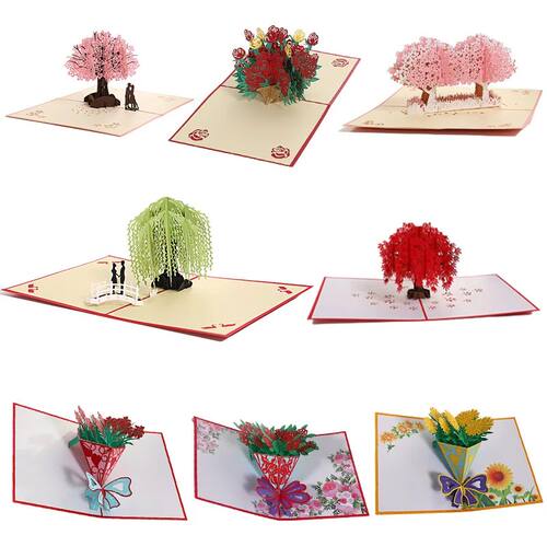 3D Pop-Up Card Flower Maple Cherry e Wedding Invitation Gree