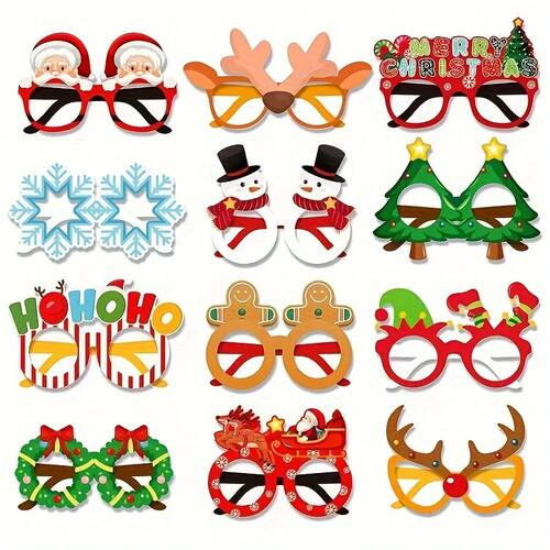 12-Pack Christmas Party Glasses Props - Festive Santa, Snowf