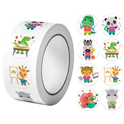 1Roll(500Pcs) Learning Animals Reward Stickers for Students
