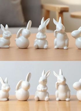 5 Designs Ceramic Bunny Figurines For Easter Home Decoration