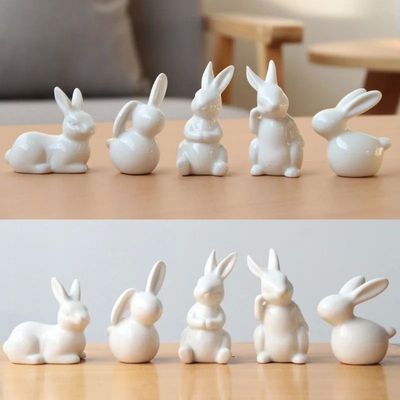 5 Designs Ceramic Bunny Figurines For Easter Home Decoration