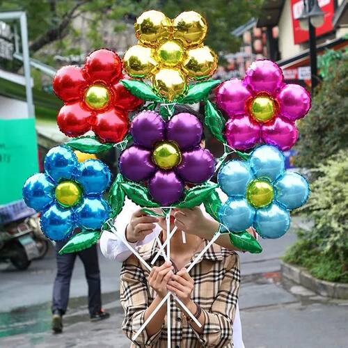 Five Petal Flower Aluminum Foil Balloon Five Leaf Grass Wedd
