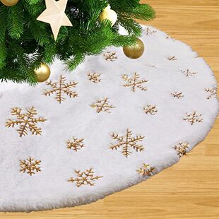 38CM Plush Christmas Tree Skirt White Snowflakes Faux Fur Xm