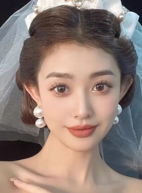 大气珍珠新娘婚纱耳饰无耳洞耳夹