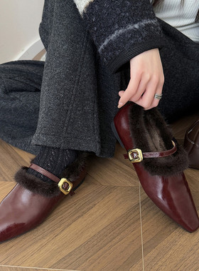 方头内增高TPR(牛筋）胶粘工艺人造短毛绒深口单鞋