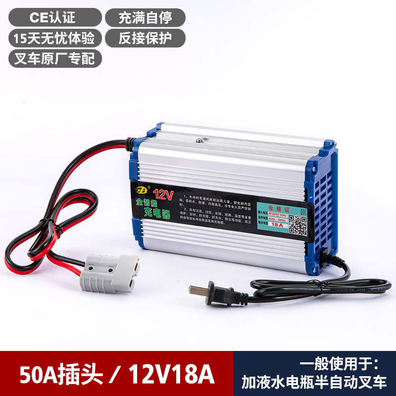 正波电动叉车电瓶充电器12V10A24V18A堆高车洗地机铅酸电池充电q.