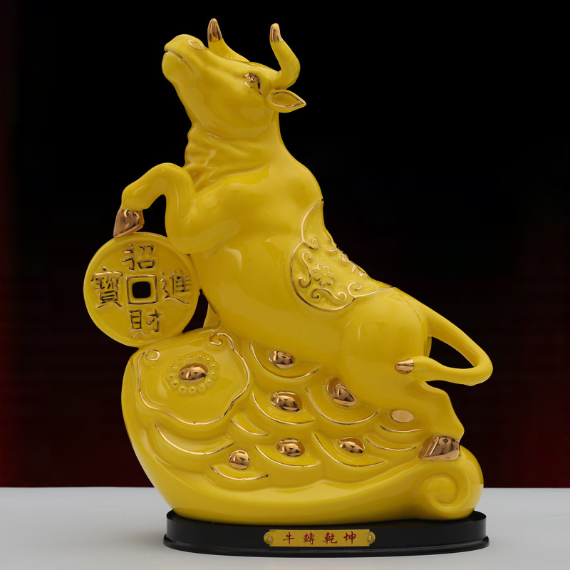 采购产品陶瓷黄牛饰品，十二生肖，扭曲进入世界，财富，城镇住宅
