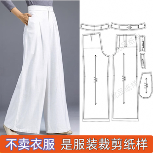 U-42阔腿裤女长裤秋冬新款复古高腰制衣样板图衣服纸样图宽松裤子