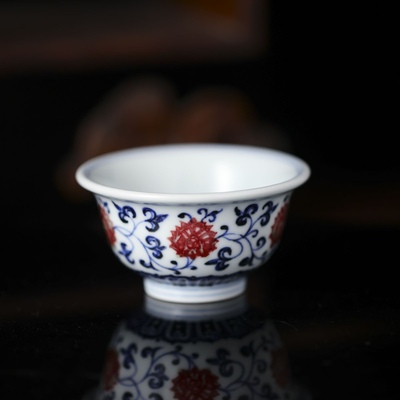 小桥-景德镇仿明釉里红缠枝莲小压手杯纯手工主人杯功夫茶具茶杯