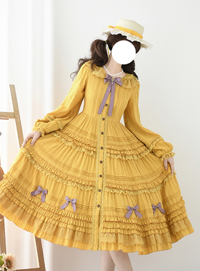 现货 塔莎的花园 OP姜黄色开襟CLA叠叠裙超重工森系复古