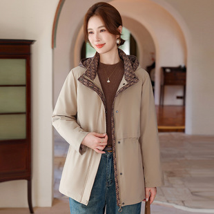 中老年妈妈装中长款风衣款90绒羽绒服大码洋气带帽保暖外套上衣