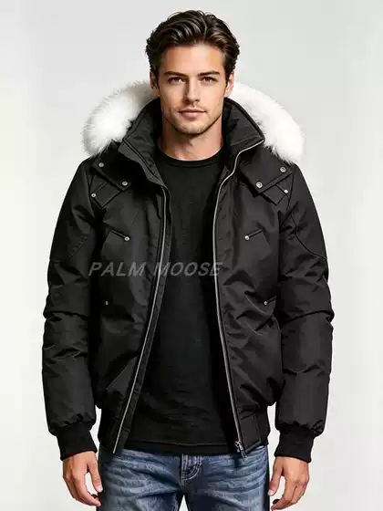 Palm Moose Men Winter Fur Hood Bomber Down Jacket with NFC