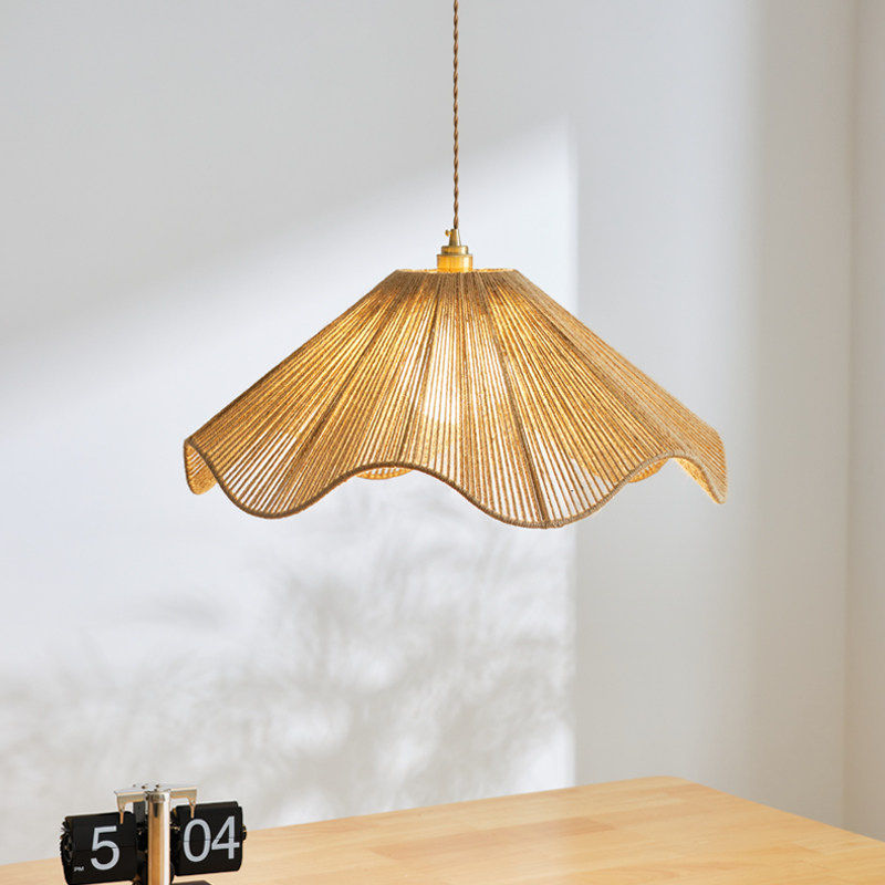 侘寂风日式复古麻绳吊灯民宿餐厅客厅卧室茶室禅意手工编织草帽灯