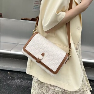 复古新夏款轻奢小方包时尚撞色腋下单肩斜挎通勤高级感格纹女包