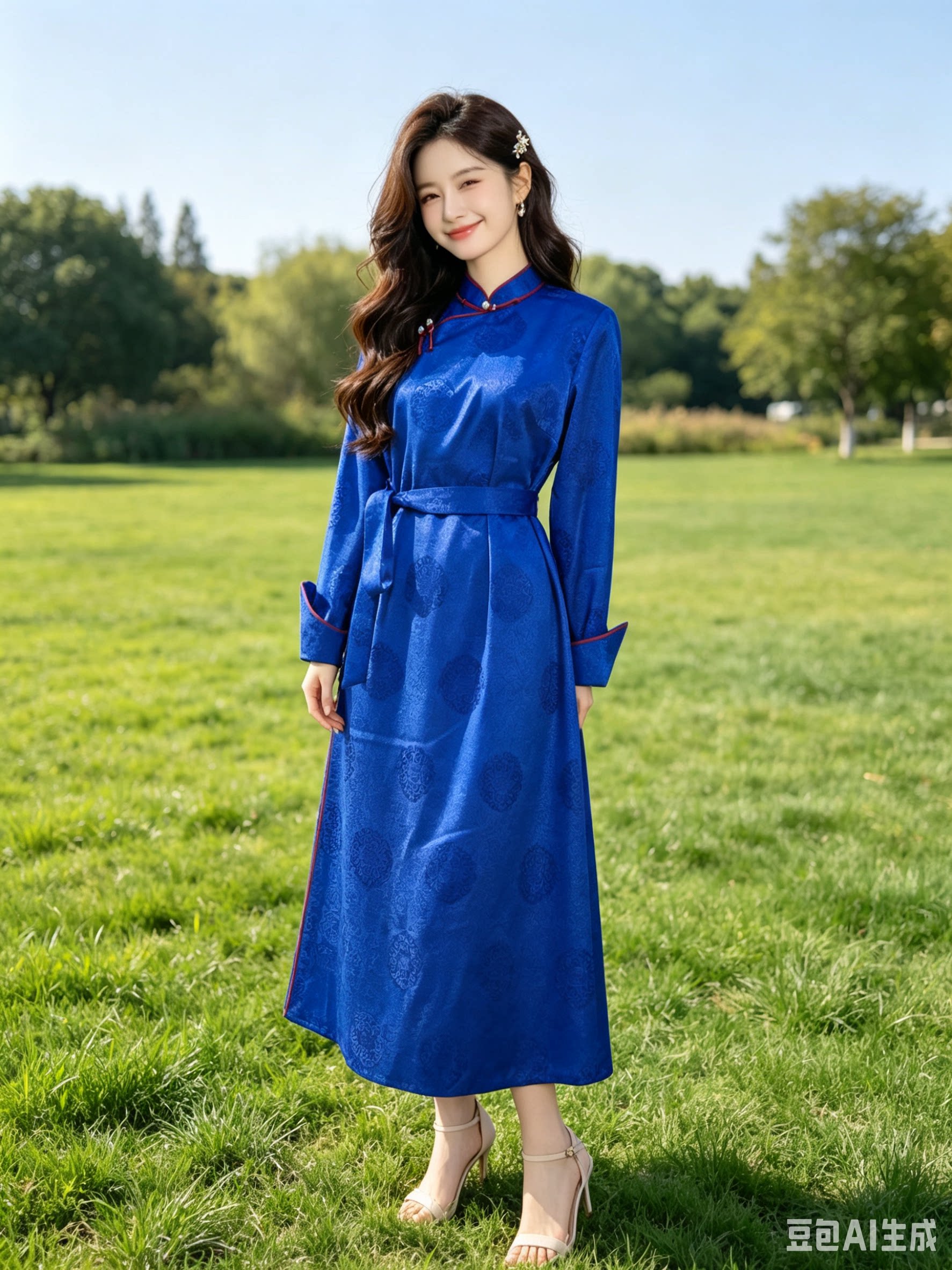蒙古族服装女传统蒙古袍手工盘扣立领宽松长袍现代改良日常生活装