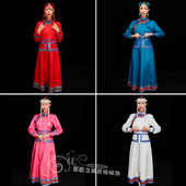 女士蒙古袍蒙古族舞蹈演出服春秋蒙古族日常服生活装 迎宾服新品