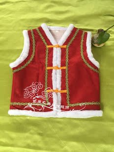 蒙古族棉背心仿鹿皮绒夹棉坎肩男女童冬季款加棉加厚儿童马甲新品