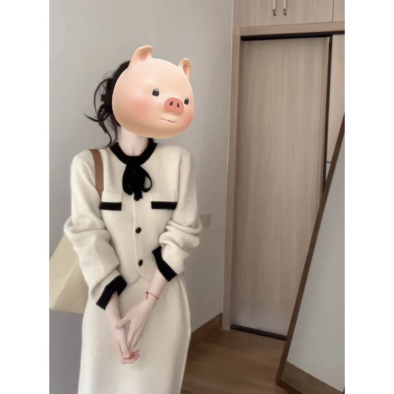 肥柒柒大码胖mm韩系千金小香风毛衣外套女秋冬气质显瘦半身裙套装