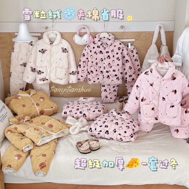 1200g巨厚省服三层夹棉加绒棉袄套装25770